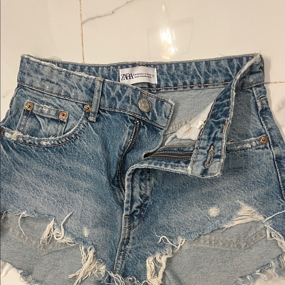 Zara Distressed Blue Jean Shorts